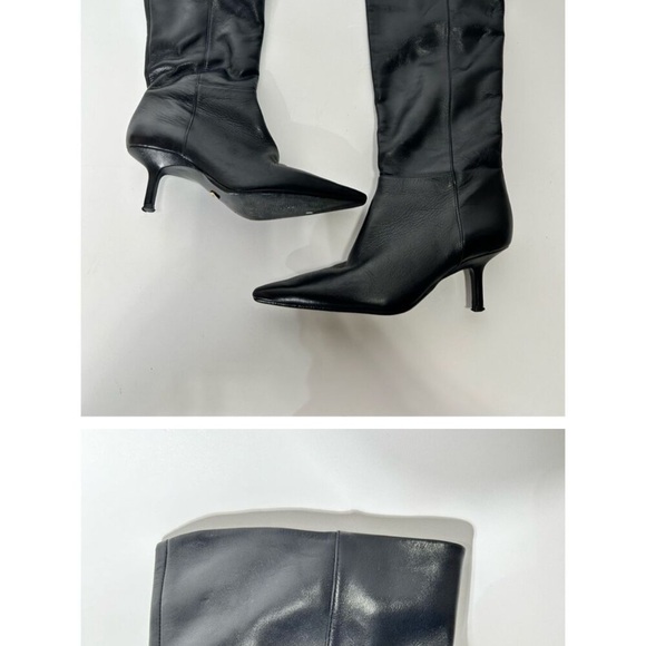 ZARA FINE POINTED TOE HEELED LEATHER KNEE HIGH BOOTs - Picture 5 of 7